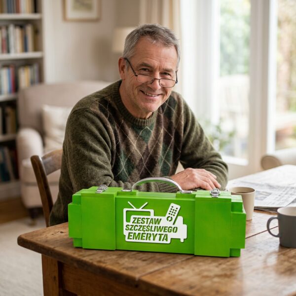 Oryginalny prezent dla emeryta – Skrzynka na alkohol – Zestaw Szczęśliwego Emeryta - ZESTAW PREMIUM