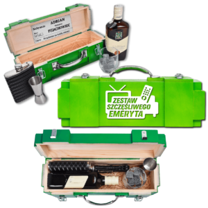 Skrzynka z miejscem na butelkę i akcesoria – prezent na zakończenie kariery