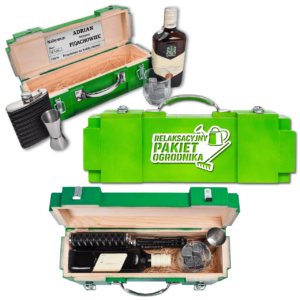 Relaksacyjny pakiet ogrodnika – fajny prezent dla działkowca w formie skrzynki na alkohol
