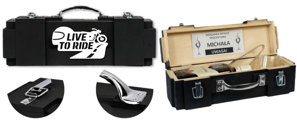 Wnętrze skrzynki na alkohol – elegancki prezent dla motocyklisty