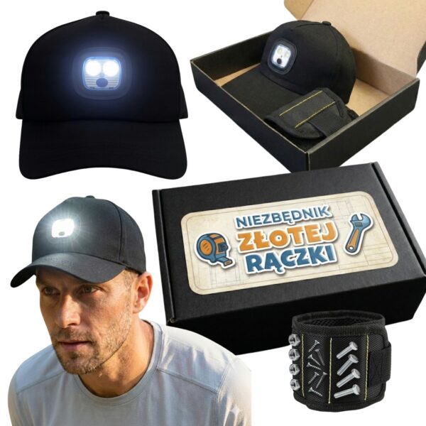 Zestaw Prezentowy dla Majsterkowicza : Czapka z Daszkiem LED + Opaska Magnetyczna C05
