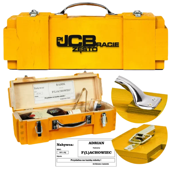 Prezent dla operatora koparki – 5 pomysłów na prezent za sterami JCB 2 Skrzynka JCB Pij Często Bracie – prezent dla operatora koparki od Can-Bar