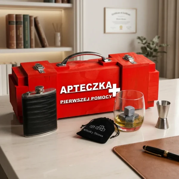 Prezent dla lekarza mężczyzny – 5 oryginalnych pomysłów dla faceta w kitlu 4 Apteczka Zestaw VIP Can-Bar – elegancki prezent dla lekarza z alkoholem