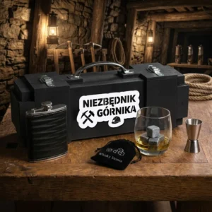 Personalizowana skrzynka na alkohol Niezbędnik Górnika Zestaw Premium prezent dla górnika Can-Bar