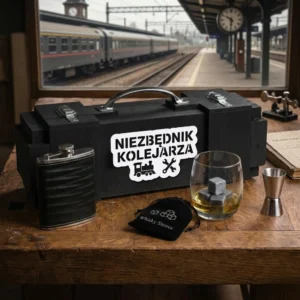 Personalizowana skrzynka na alkohol Niezbędnik Kolejarza Zestaw Premium prezent dla pracownika kolei Can-Bar