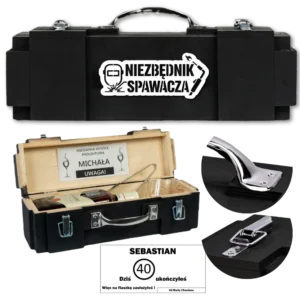 Prezent dla spawacza podziękowanie Drewniana skrzynka na alkohol Niezbędnik Spawacza Can-Bar