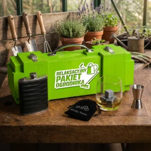 Skrzynka na alkohol Relaksacyjny Pakiet Ogrodnika Zestaw Premium fajny prezent dla działkowca Can-Bar