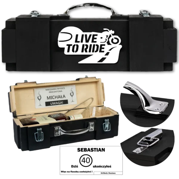 Prezent dla Motocyklisty - Skrzynka na trunek - LIVE TO RIDE